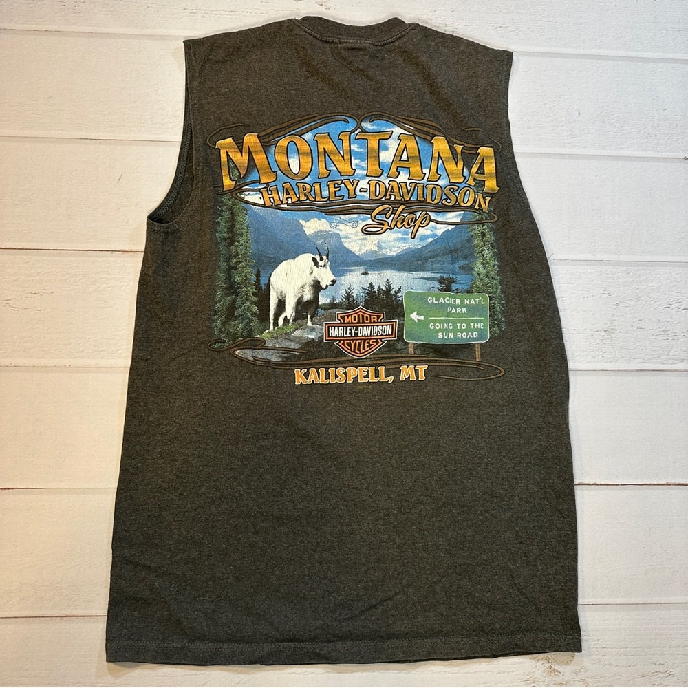 Montana‎ Harley Davidson Shop Biker Sleeveless Tee Tank Gray USA Brotherhood